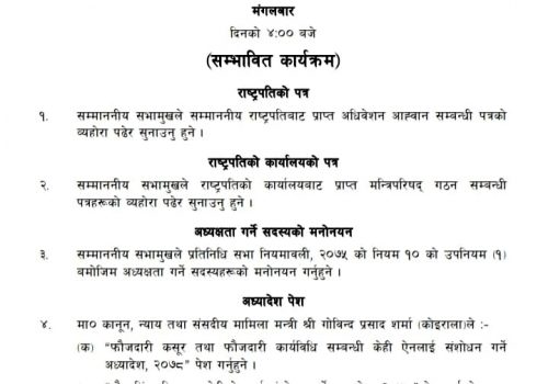 संसदको भोलिबाट ११औँ अधिवेशन सुरु हुने, यस्तो छ प्रतिनिधिसभाको कार्यसूची